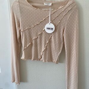 Storia Beige Ruffle Long Sleeve Blouse